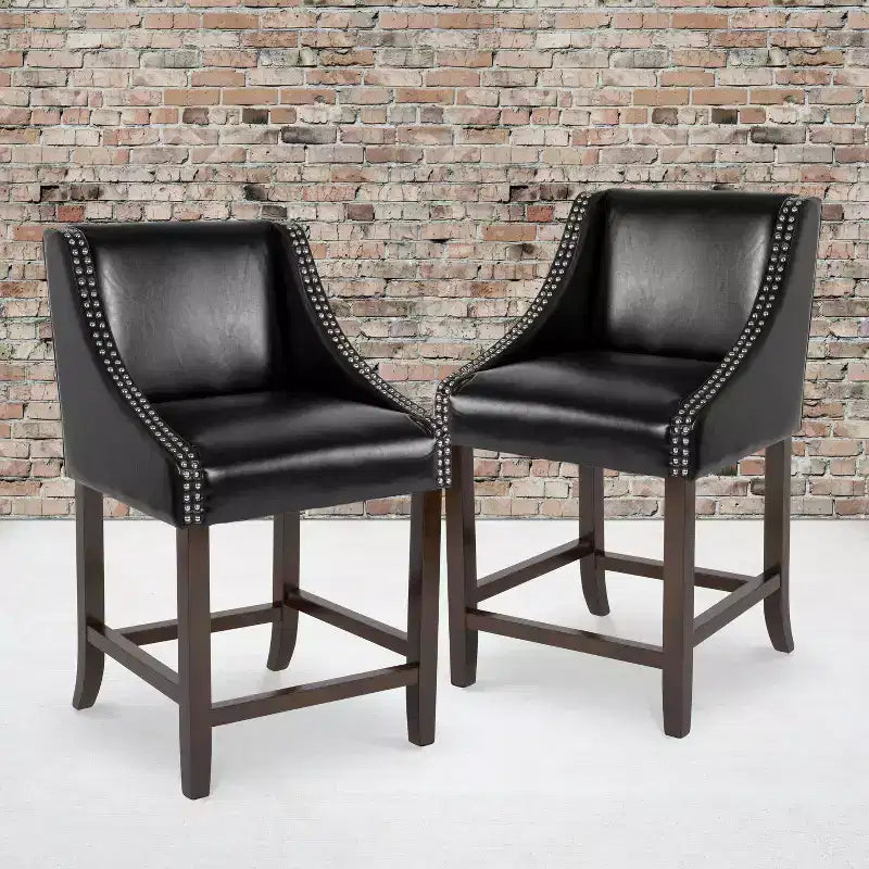 Flash Furniture Carmel Series 24 High Transitional Wood Counter Height Stool with Accent Nail Trim, Set of 2