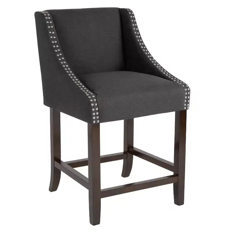 Flash Furniture Carmel Series 24 High Transitional Wood Counter Height Stool with Accent Nail Trim, Set of 2