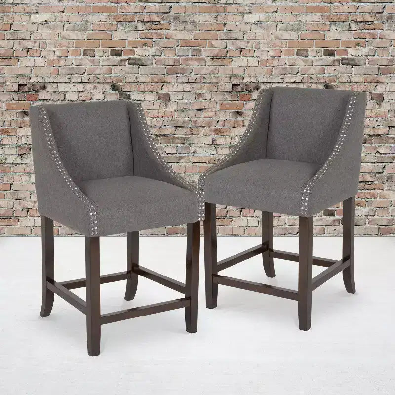 Flash Furniture Carmel Series 24 High Transitional Wood Counter Height Stool with Accent Nail Trim, Set of 2