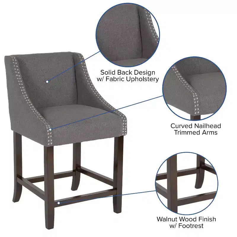 Flash Furniture Carmel Series 24 High Transitional Wood Counter Height Stool with Accent Nail Trim, Set of 2