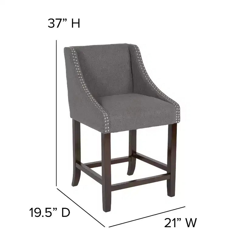 Flash Furniture Carmel Series 24 High Transitional Wood Counter Height Stool with Accent Nail Trim, Set of 2