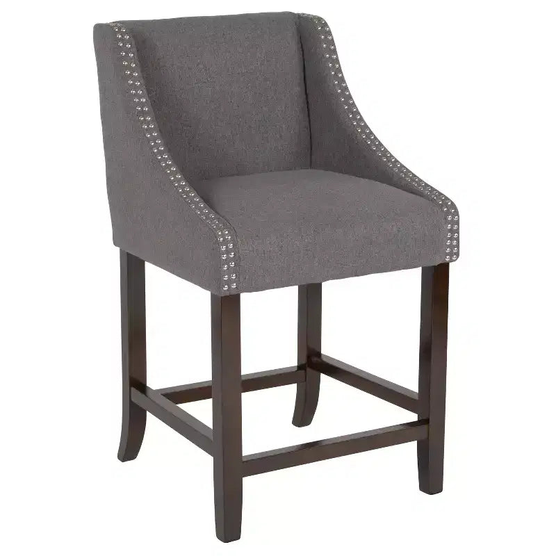 Flash Furniture Carmel Series 24 High Transitional Wood Counter Height Stool with Accent Nail Trim, Set of 2