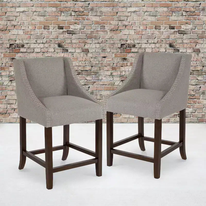 Flash Furniture Carmel Series 24 High Transitional Wood Counter Height Stool with Accent Nail Trim, Set of 2