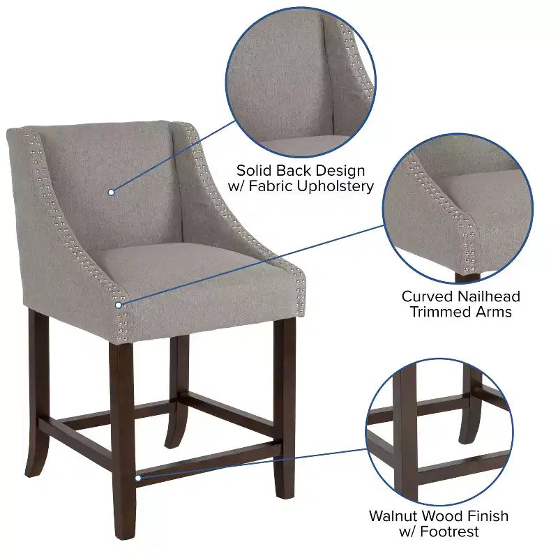 Flash Furniture Carmel Series 24 High Transitional Wood Counter Height Stool with Accent Nail Trim, Set of 2