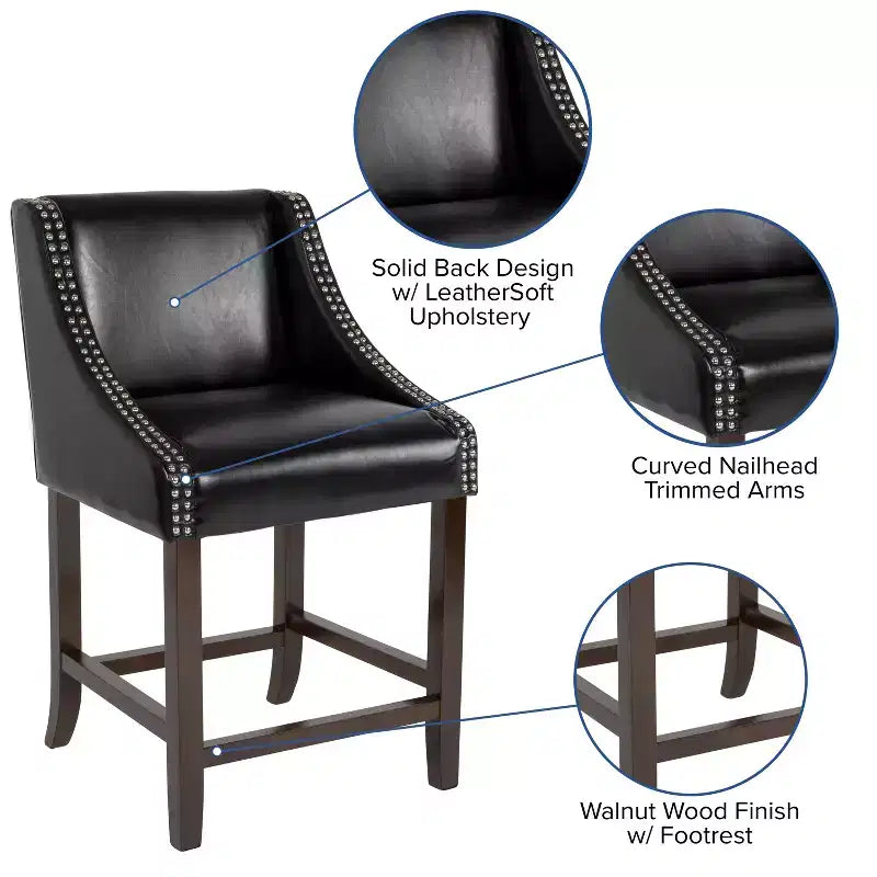 Flash Furniture Carmel Series 24 High Transitional Wood Counter Height Stool with Accent Nail Trim, Set of 2