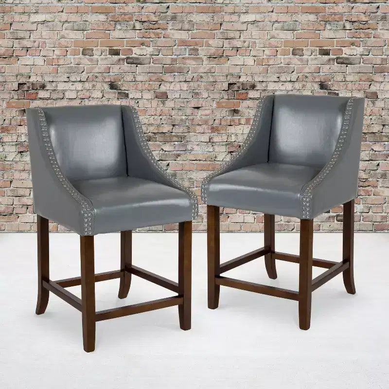 Flash Furniture Carmel Series 24 High Transitional Wood Counter Height Stool with Accent Nail Trim, Set of 2