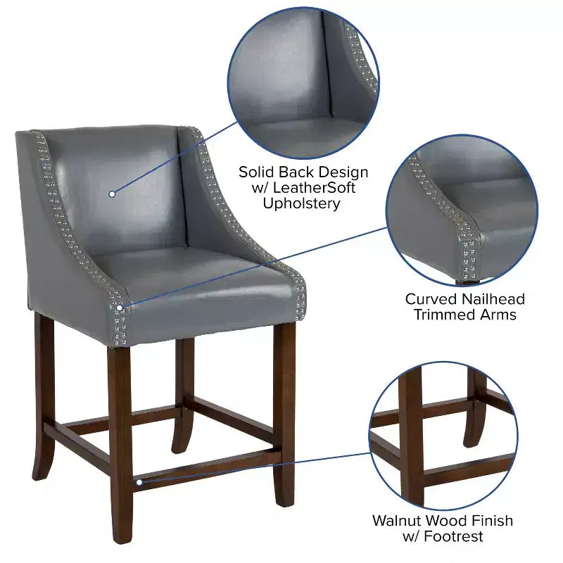 Flash Furniture Carmel Series 24 High Transitional Wood Counter Height Stool with Accent Nail Trim, Set of 2