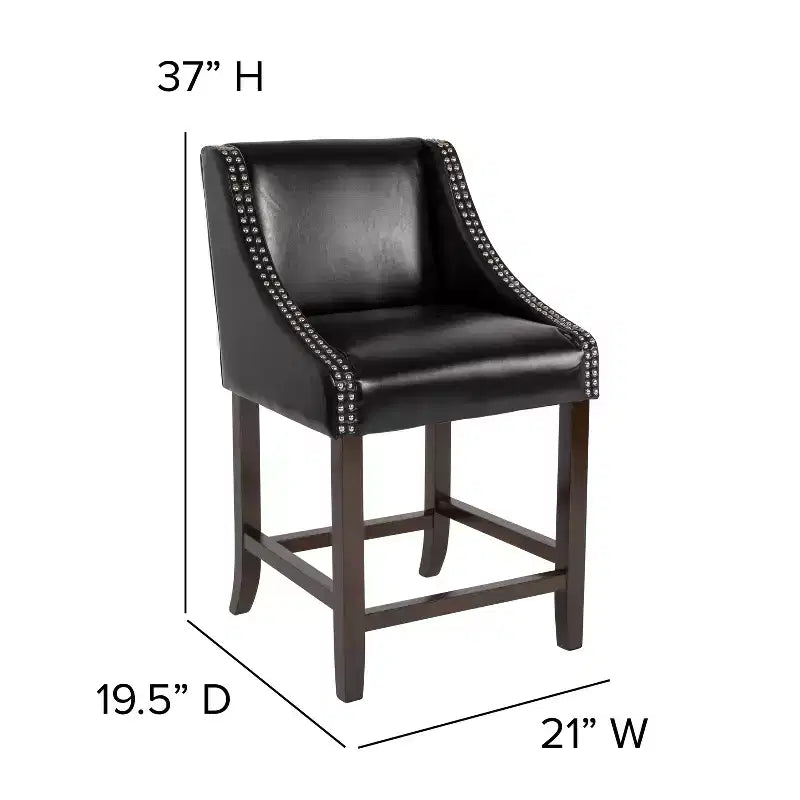 Flash Furniture Carmel Series 24 High Transitional Wood Counter Height Stool with Accent Nail Trim, Set of 2
