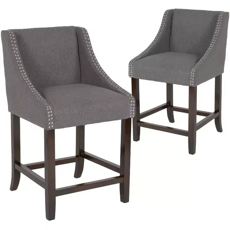 Flash Furniture Carmel Series 24 High Transitional Wood Counter Height Stool with Accent Nail Trim, Set of 2