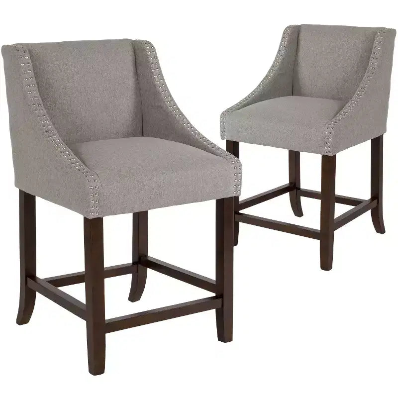 Flash Furniture Carmel Series 24 High Transitional Wood Counter Height Stool with Accent Nail Trim, Set of 2