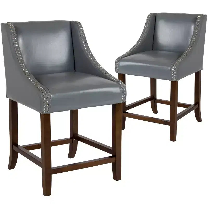 Flash Furniture Carmel Series 24 High Transitional Wood Counter Height Stool with Accent Nail Trim, Set of 2
