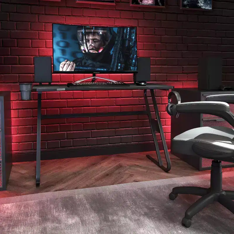 Flash Furniture Gaming Ergonomic Desk with Cup Holder and Headphone Hook