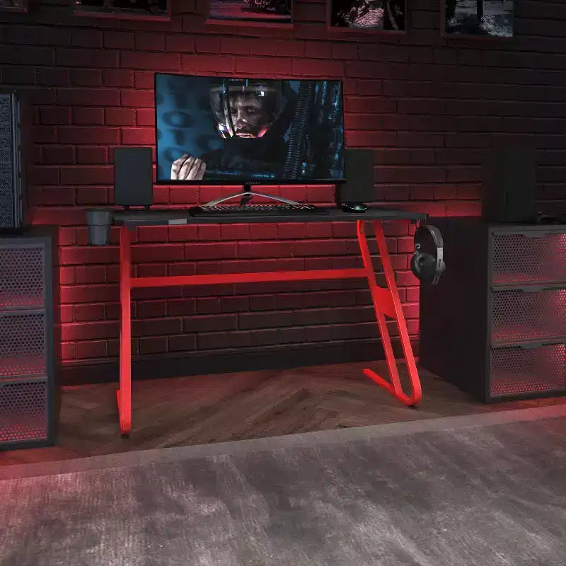 Flash Furniture Gaming Ergonomic Desk with Cup Holder and Headphone Hook