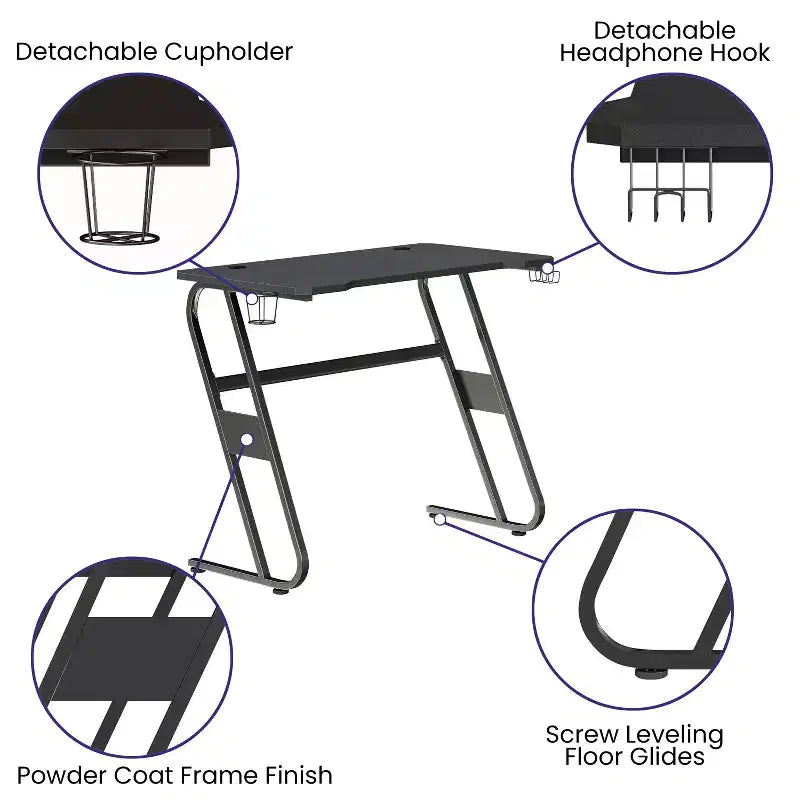 Flash Furniture Gaming Ergonomic Desk with Cup Holder and Headphone Hook