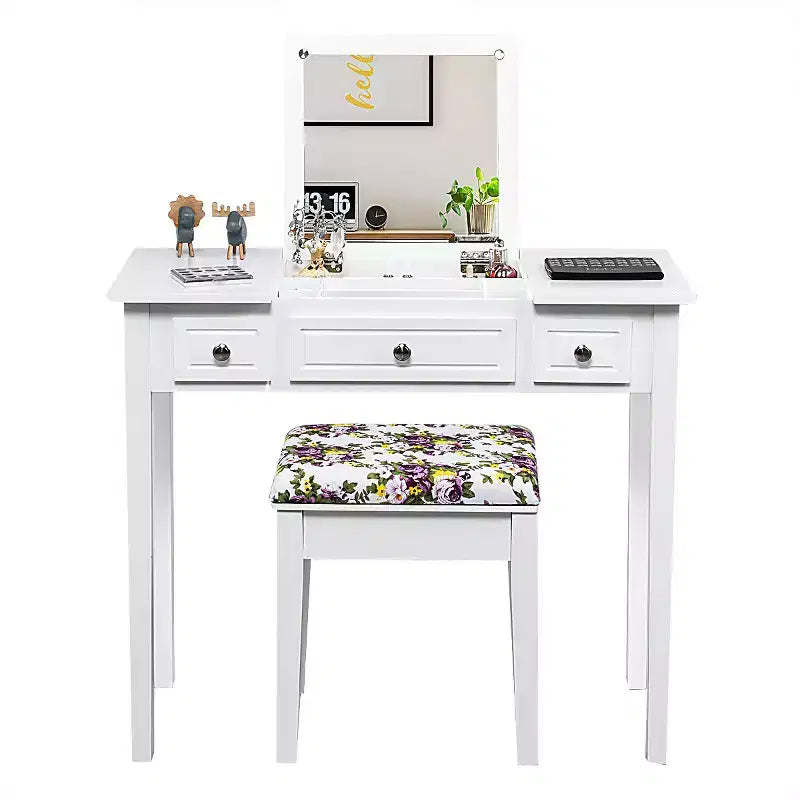 Costway Vanity Dressing Table Flip Top 7 Compartments Makeup Desk