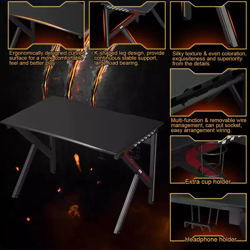 Costway Gaming Desk Gamers Computer Table E-Sports K-Shaped W/ Cup Holder Hook Home New