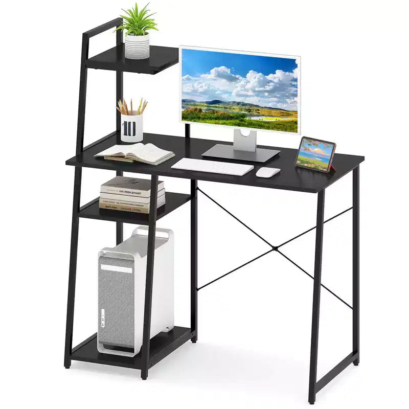 Costway Computer Desk with Shelves Study Writing Desk Workstation with Bookshelf Natural\Brown