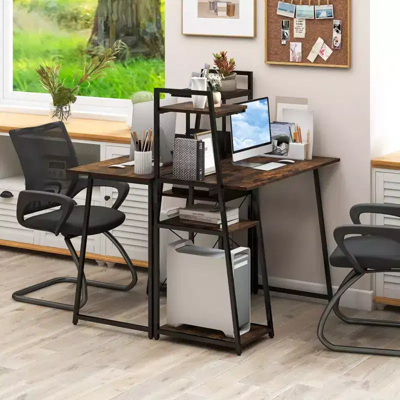 Costway Computer Desk with Shelves Study Writing Desk Workstation with Bookshelf Natural\Brown