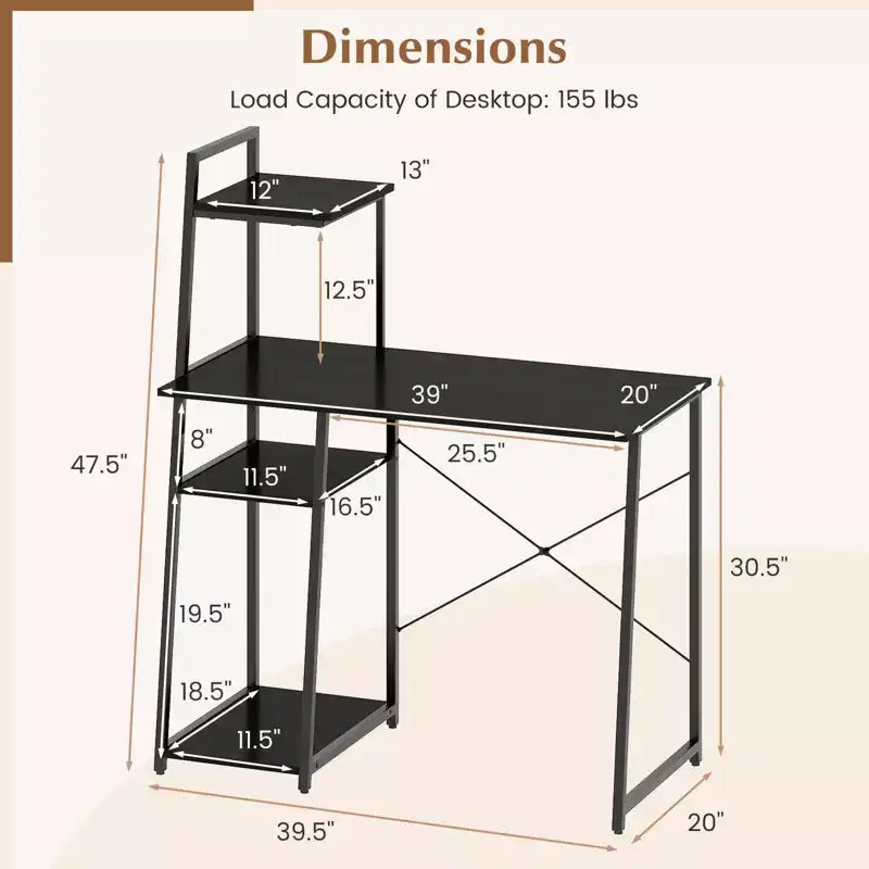 Costway Computer Desk with Shelves Study Writing Desk Workstation with Bookshelf Natural\Brown