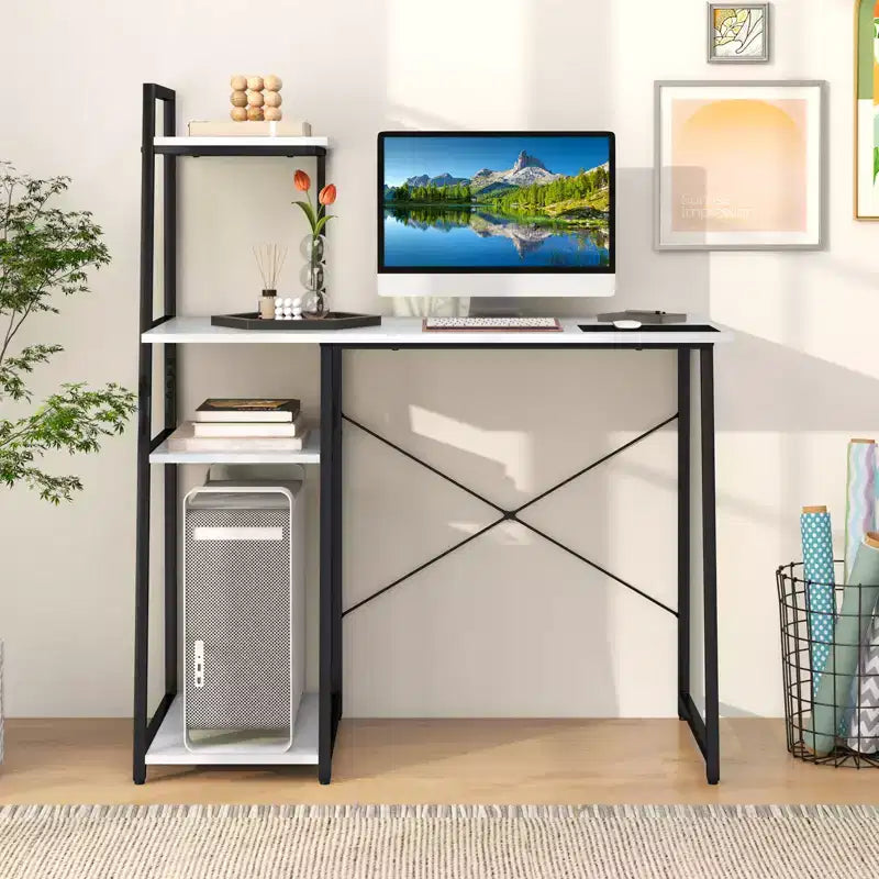 Costway Computer Desk with Shelves Study Writing Desk Workstation with Bookshelf Natural\Brown