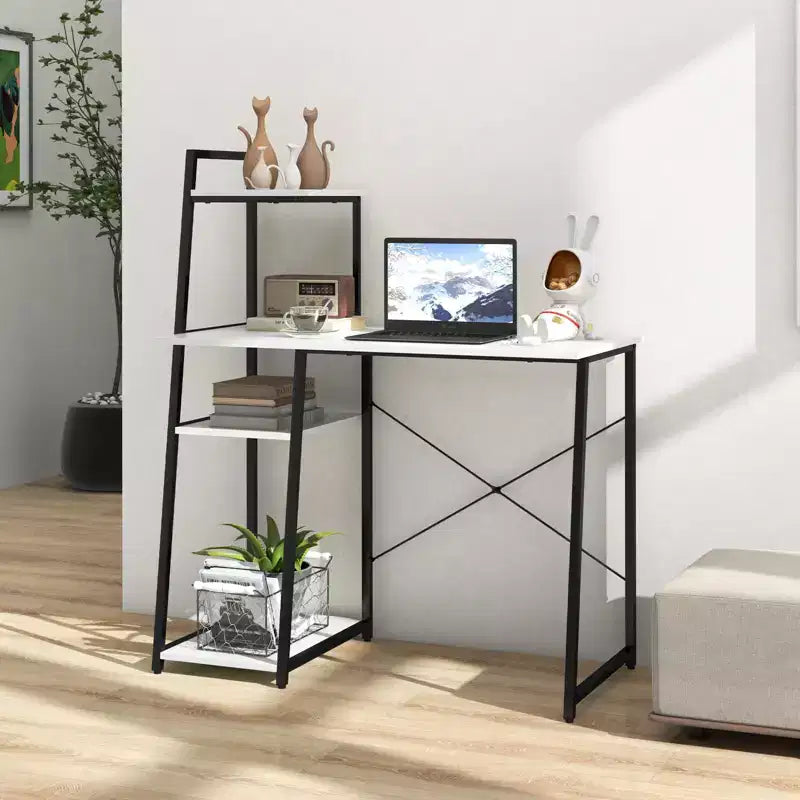 Costway Computer Desk with Shelves Study Writing Desk Workstation with Bookshelf Natural\Brown