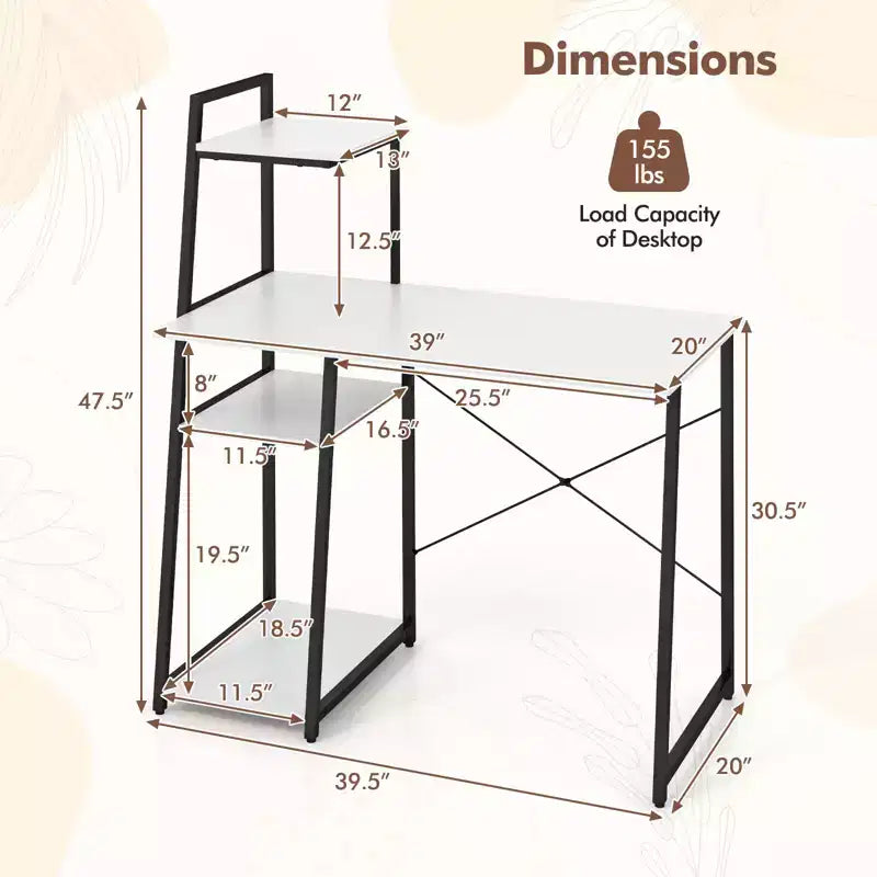 Costway Computer Desk with Shelves Study Writing Desk Workstation with Bookshelf Natural\Brown