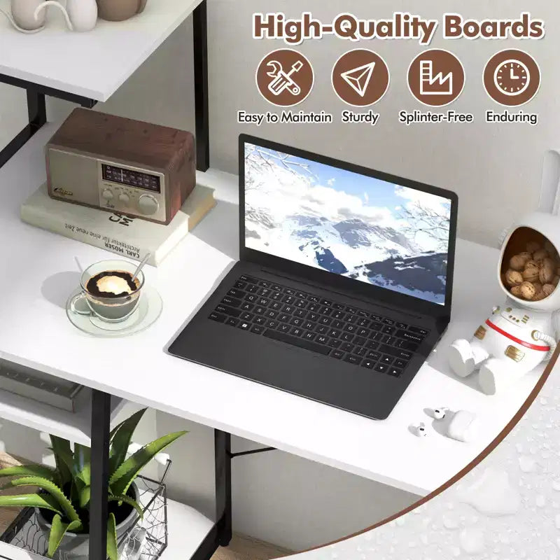 Costway Computer Desk with Shelves Study Writing Desk Workstation with Bookshelf Natural\Brown