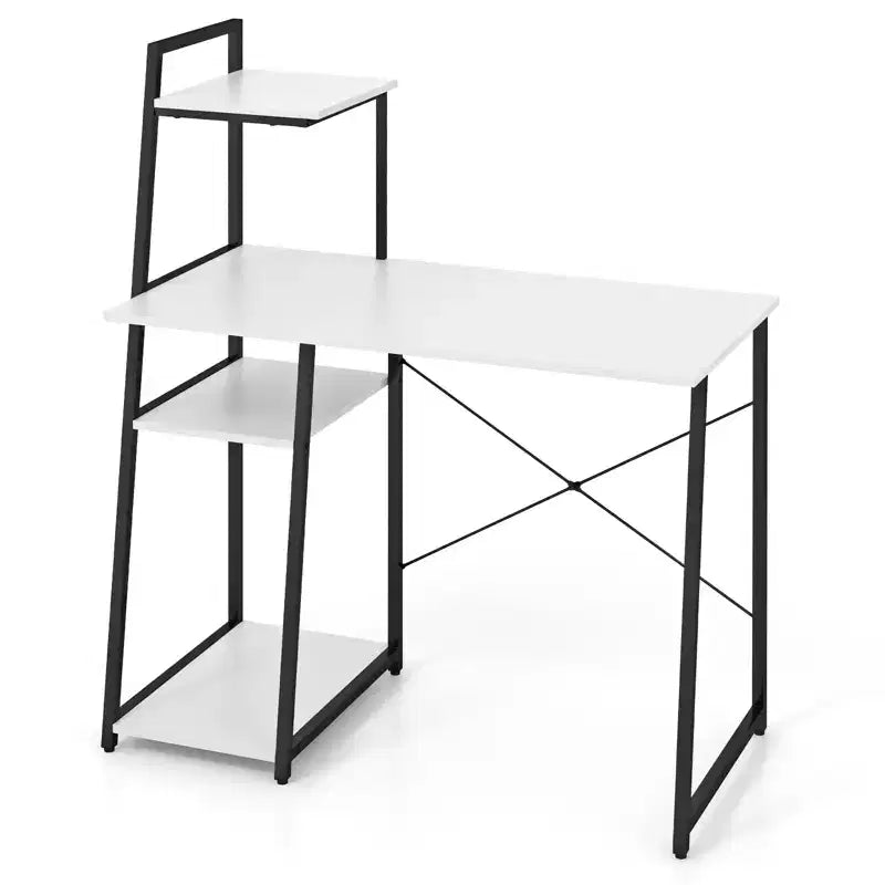 Costway Computer Desk with Shelves Study Writing Desk Workstation with Bookshelf Natural\Brown