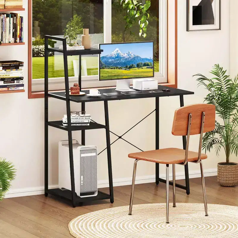 Costway Computer Desk with Shelves Study Writing Desk Workstation with Bookshelf Natural\Brown