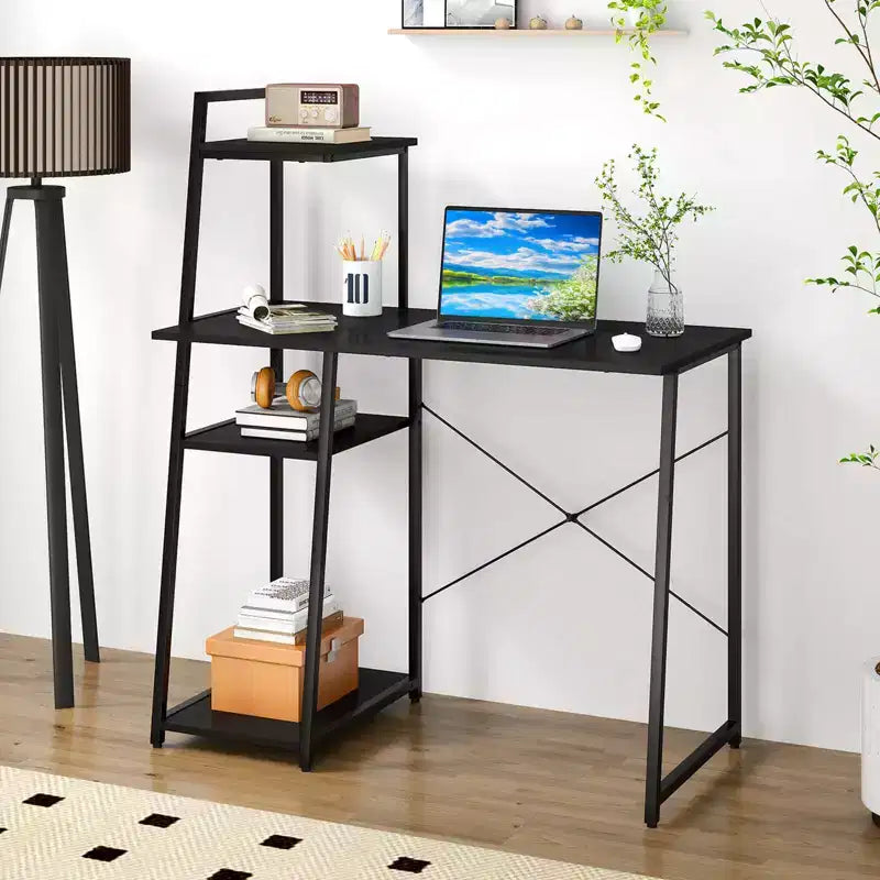 Costway Computer Desk with Shelves Study Writing Desk Workstation with Bookshelf Natural\Brown