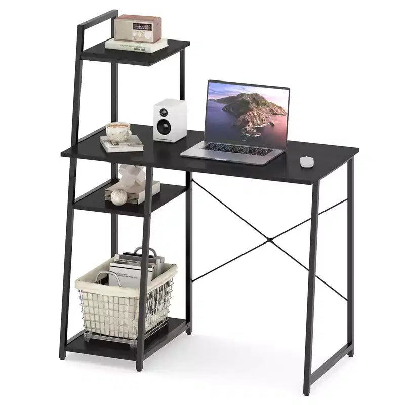 Costway Computer Desk with Shelves Study Writing Desk Workstation with Bookshelf Natural\Brown