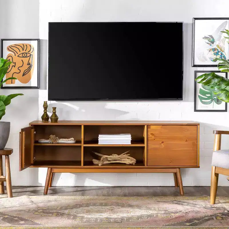 Solid Wood Mid-Century Modern TV Stand for TVs up to 65 - Saracina Home