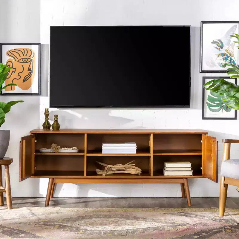Solid Wood Mid-Century Modern TV Stand for TVs up to 65 - Saracina Home