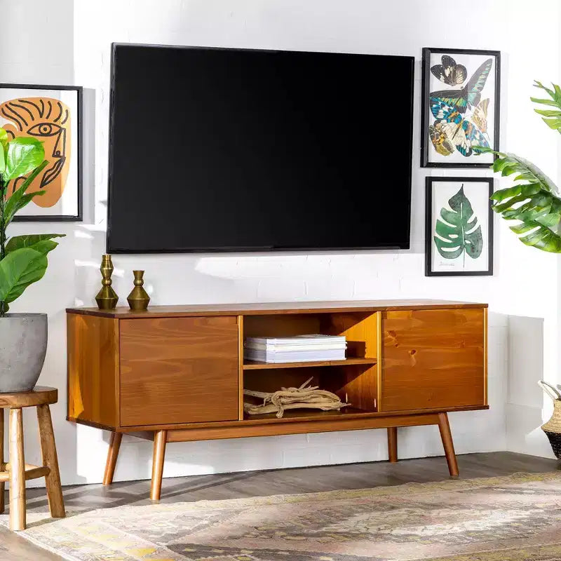 Solid Wood Mid-Century Modern TV Stand for TVs up to 65 - Saracina Home