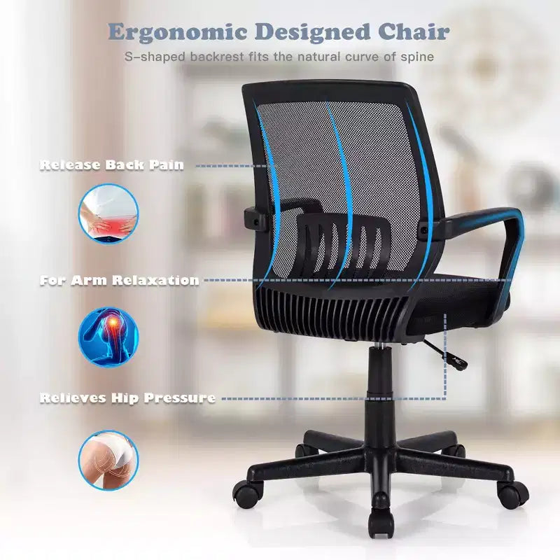 Costway Height Adjustable Mid-Back Mesh Chair Executive Chair w/ Lumbar Support