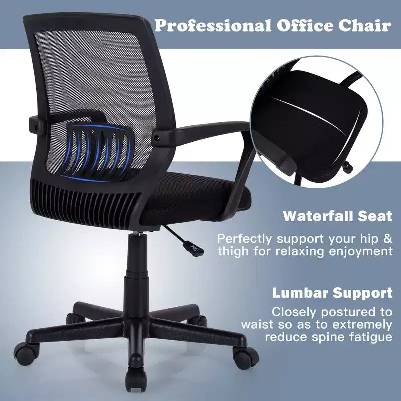 Costway Height Adjustable Mid-Back Mesh Chair Executive Chair w/ Lumbar Support