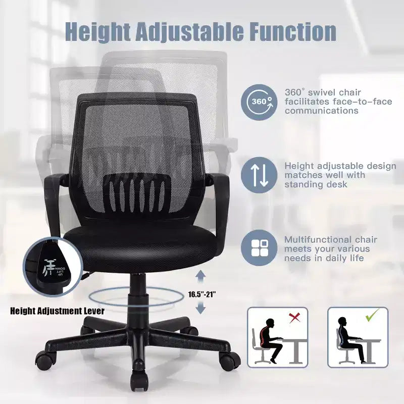 Costway Height Adjustable Mid-Back Mesh Chair Executive Chair w/ Lumbar Support