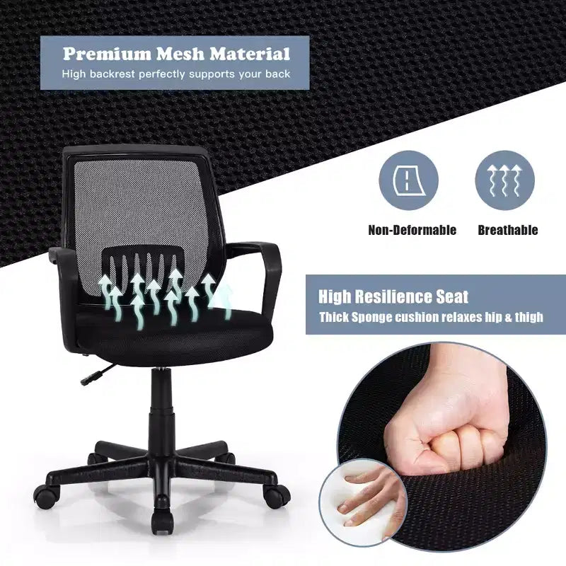 Costway Height Adjustable Mid-Back Mesh Chair Executive Chair w/ Lumbar Support