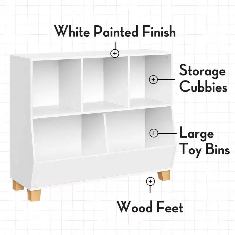RiverRidge Kids' CatchAll Playroom 35 Toy Storage Organizer with 3 Cubbies and 2 Storage Compartments White with 2 Fabric Bins