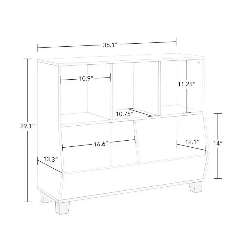 RiverRidge Kids' CatchAll Playroom 35 Toy Storage Organizer with 3 Cubbies and 2 Storage Compartments White with 2 Fabric Bins