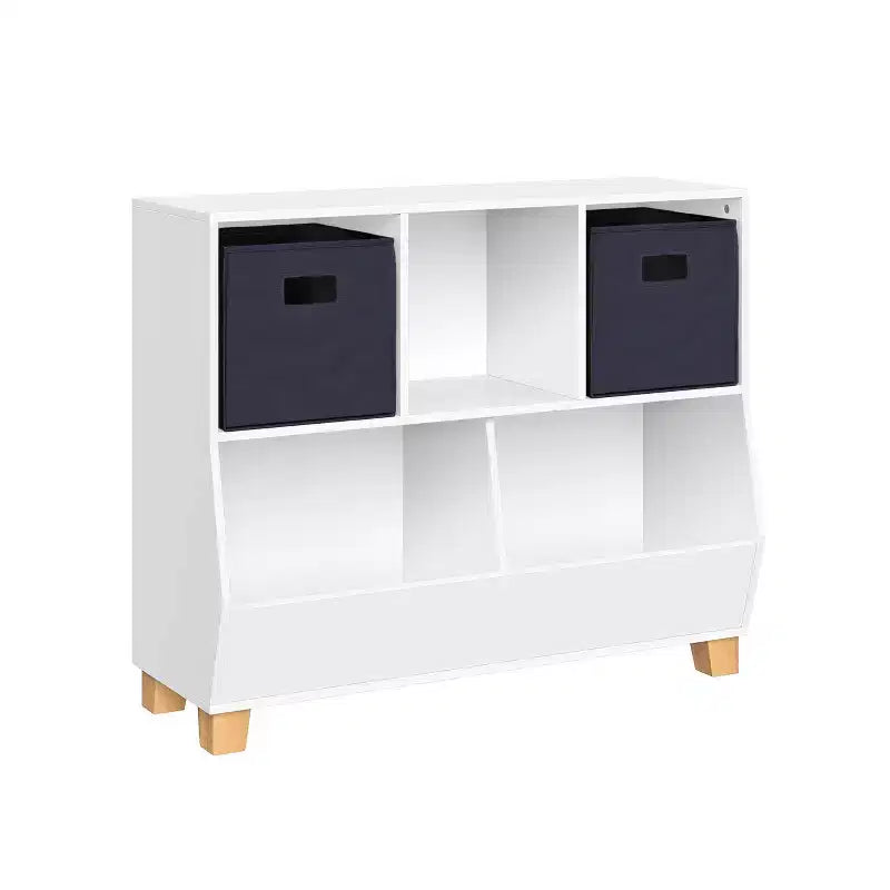 RiverRidge Kids' CatchAll Playroom 35 Toy Storage Organizer with 3 Cubbies and 2 Storage Compartments White with 2 Fabric Bins