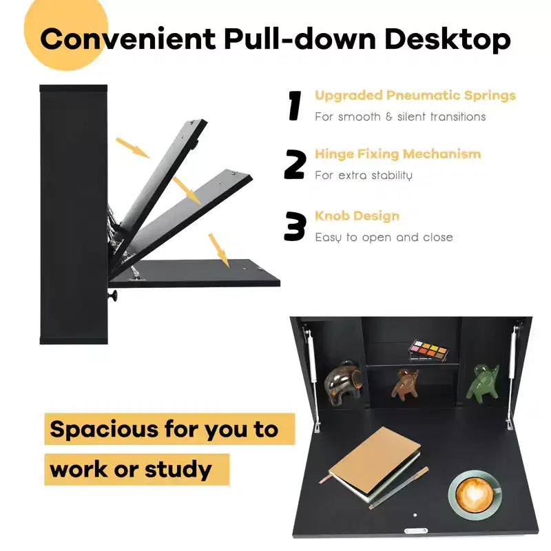 Costway Wall Mounted Folding Laptop Desk Hideaway Organizer Storage Space Saver White/Brown/Black