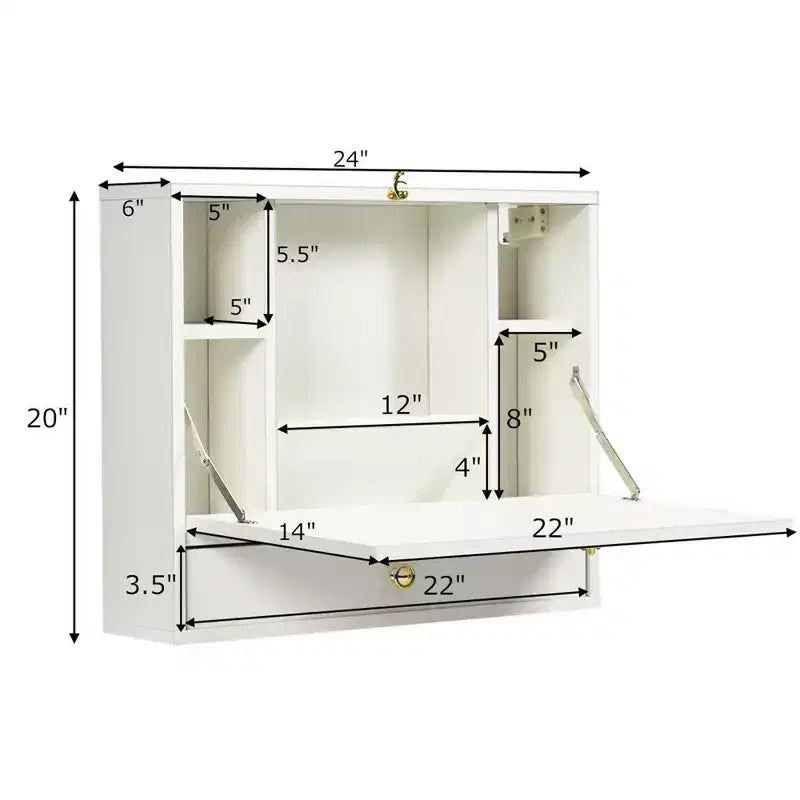 Costway Wall Mounted Folding Laptop Desk Hideaway Organizer Storage Space Saver White/Brown/Black