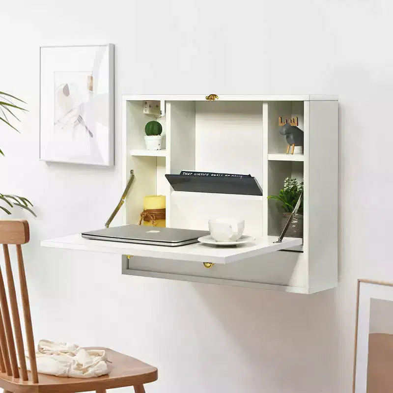 Costway Wall Mounted Folding Laptop Desk Hideaway Organizer Storage Space Saver White/Brown/Black