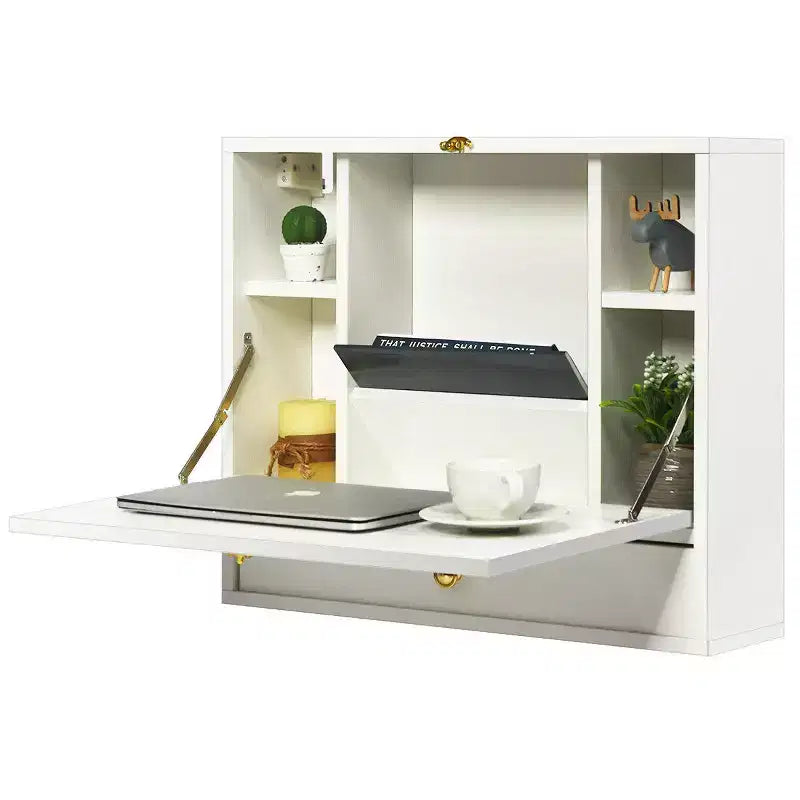 Costway Wall Mounted Folding Laptop Desk Hideaway Organizer Storage Space Saver White/Brown/Black