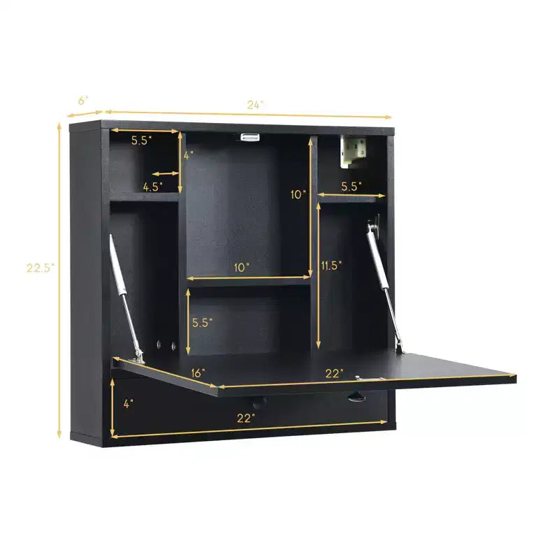 Costway Wall Mounted Folding Laptop Desk Hideaway Organizer Storage Space Saver White/Brown/Black