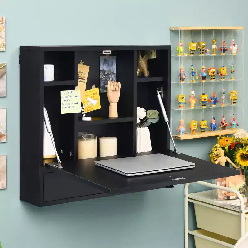 Costway Wall Mounted Folding Laptop Desk Hideaway Organizer Storage Space Saver White/Brown/Black