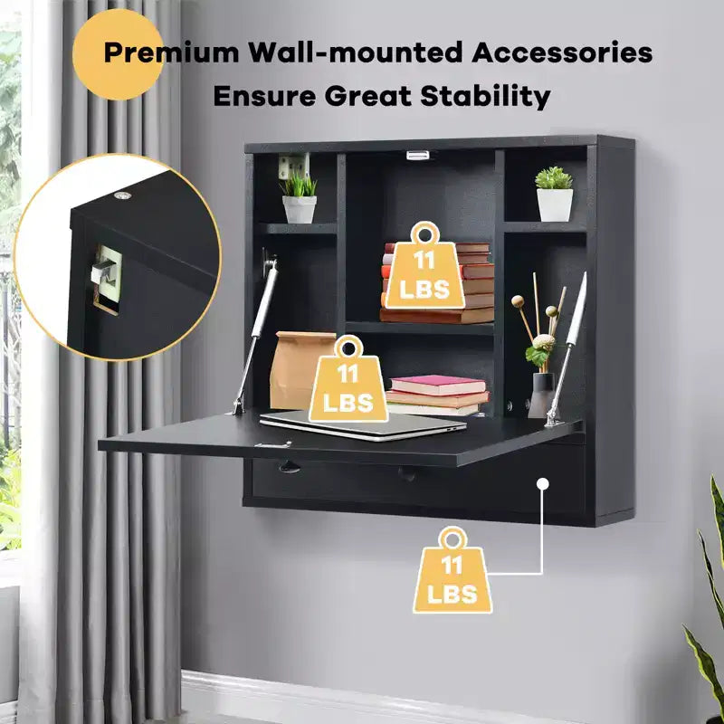 Costway Wall Mounted Folding Laptop Desk Hideaway Organizer Storage Space Saver White/Brown/Black