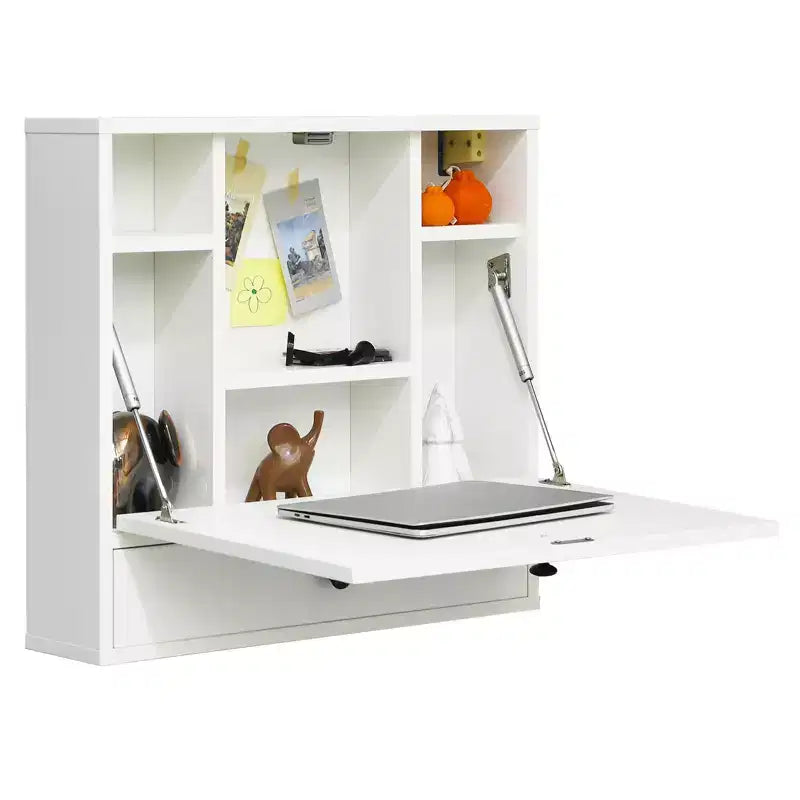Costway Wall Mounted Folding Laptop Desk Hideaway Organizer Storage Space Saver White/Brown/Black