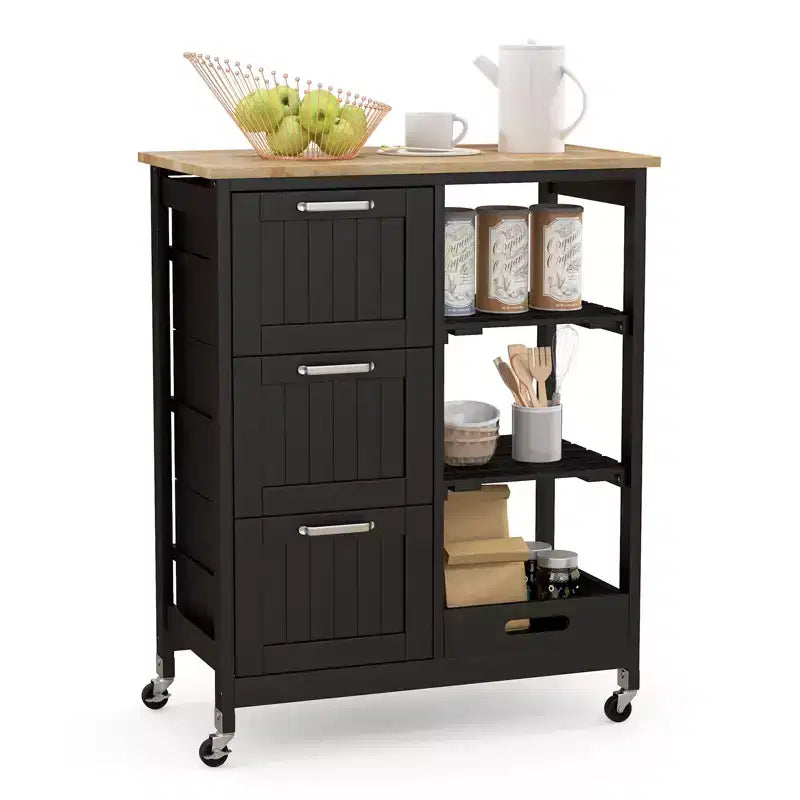 Costway Rolling Kitchen Island Utility Storage Cart w/ 3 Storage Drawers & Shelves White/Black/Grey